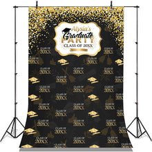 Load image into Gallery viewer, Lofaris Black And Gold Bokeh Class Of 2022 Graduation Backdorp
