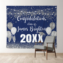 Load image into Gallery viewer, Lofaris Blue And Silver Bokeh Glitter Congratulatios Backdorp
