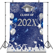 Load image into Gallery viewer, Lofaris Blue And Silver Glitter Ballons Class Of 2022 Backdrop