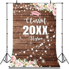 Load image into Gallery viewer, Lofaris Glitter And Pink Floral Class Of 2022 Wooden Backdrop