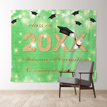 Load image into Gallery viewer, Lofaris Green Bokeh Glitter Gold Class Of 2022 Gradution Backdorp