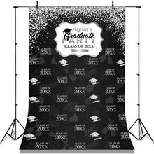 Load image into Gallery viewer, Lofaris Silver Glitter Class Of 2022 Black Happy Grad Backdrop