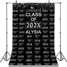 Load image into Gallery viewer, Lofaris Silver Glitter Congrsts Class Of 2022 Black Backdrops