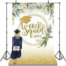 Load image into Gallery viewer, Lofaris White Floral And Gold Glitter 2022 Graduation Backdrop
