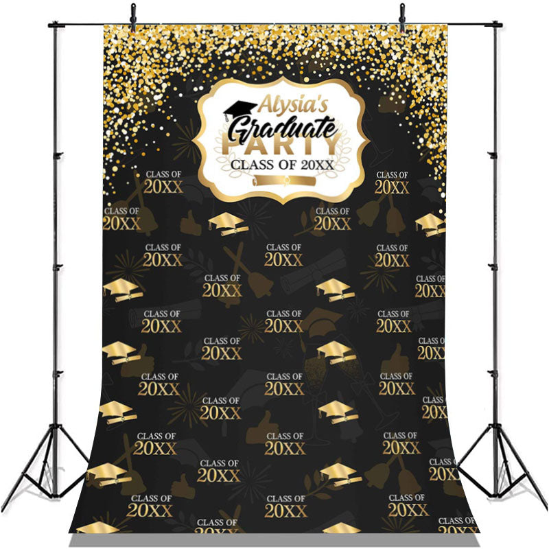 Lofaris Black And Gold Bokeh Class Of 2022 Graduation Backdorp