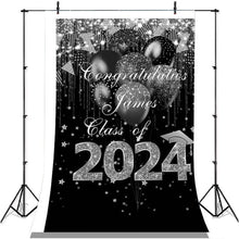 Load image into Gallery viewer, Lofaris Black And Silver Glitter Ballons Class Of 2022 Backdrop
