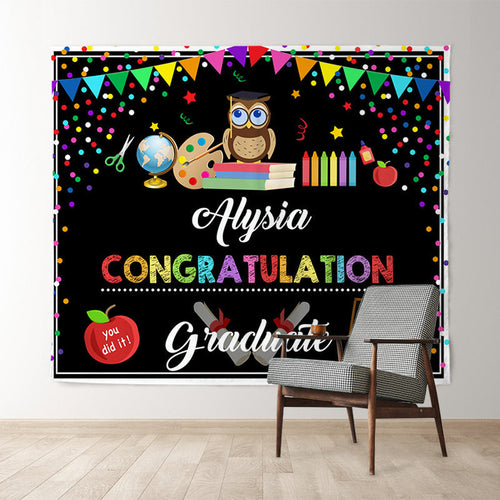 Lofaris Black Colorful Elements Congratulation Party Backdrop