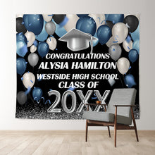 Load image into Gallery viewer, Lofaris Blue And Silver Ballons Glitter Class Of 2022 Backdrop
