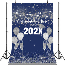 Load image into Gallery viewer, Lofaris Blue And Silver Bokeh Glitter Congratulatios Backdorp
