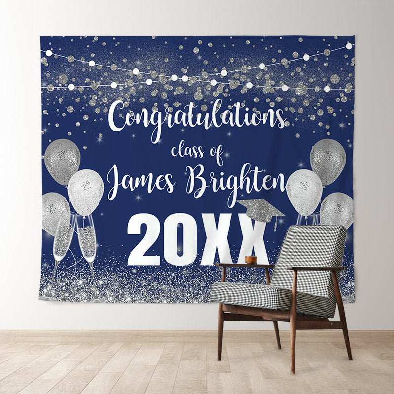 Lofaris Blue And Silver Bokeh Glitter Congratulatios Backdorp