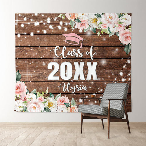 Lofaris Glitter And Pink Floral Class Of 2022 Wooden Backdrop