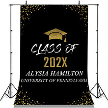 Load image into Gallery viewer, Lofaris Glitter Gold Black Congratulation Class 2022 Backdrop
