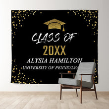 Load image into Gallery viewer, Lofaris Glitter Gold Black Congratulation Class 2022 Backdrop
