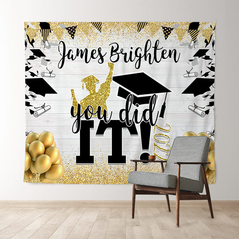 Lofaris Gold Glitter Ballons And Black You Did It Backdrop