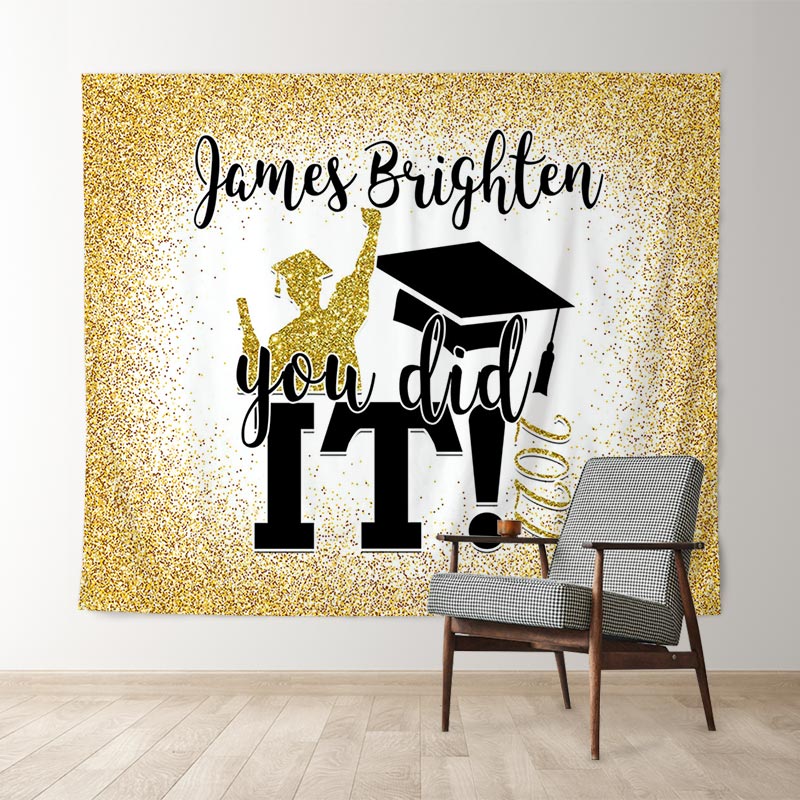 Lofaris Golden Glitter And Black You Did It Grad Party Backdrop