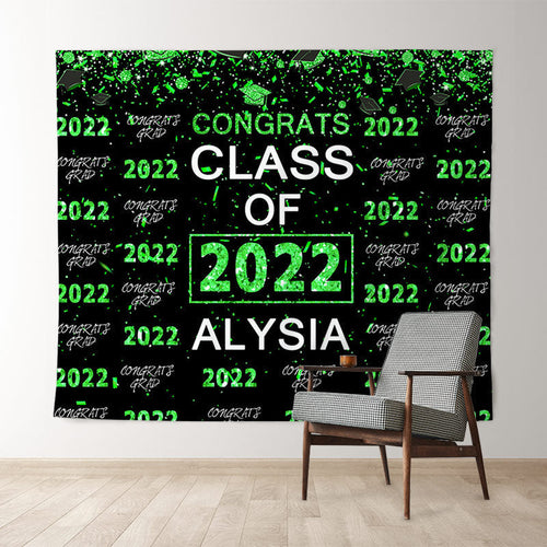 Lofaris Green Glitter Congrsts Class Of 2022 Black Backdrops