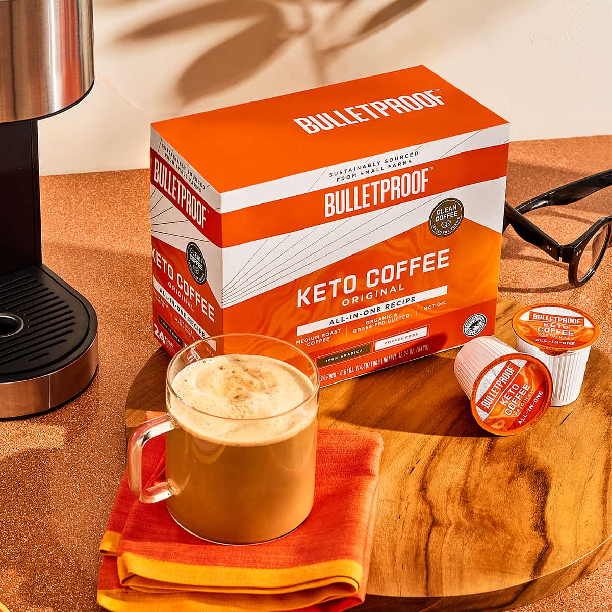 Keto Coffee Pods 24ct with cup of coffee