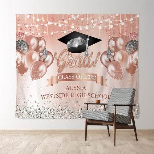 Lofaris Light Pink Ballons And Silver Diamond Grad Backdrop