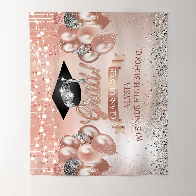 Lofaris Light Pink Ballons And Silver Diamond Grad Backdrop