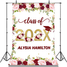 Load image into Gallery viewer, Lofaris Pink And Burgundy Flower Glitter Class Of 2022 Backdrop
