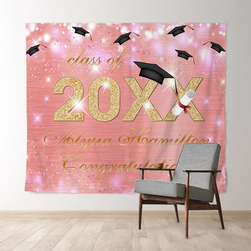 Lofaris Pink Bokeh Glitter Gold Class Of 2022 Gradution Backdorp