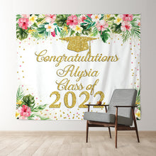 Load image into Gallery viewer, Lofaris Pink Floral And Leaves Gold Glitter Class Of 2022 Backdrop
