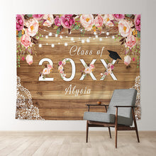 Load image into Gallery viewer, Lofaris Pink Florals And Bright Wood Class Of 2022 Backdrop
