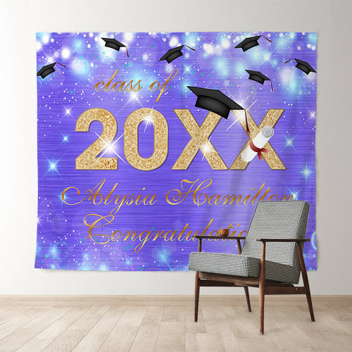 Lofaris Purple Bokeh Glitter Gold Class Of 2022 Grad Backdrop