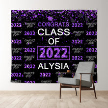 Load image into Gallery viewer, Lofaris Purple Glitter Congrsts Class Of 2022 Black Backdrops
