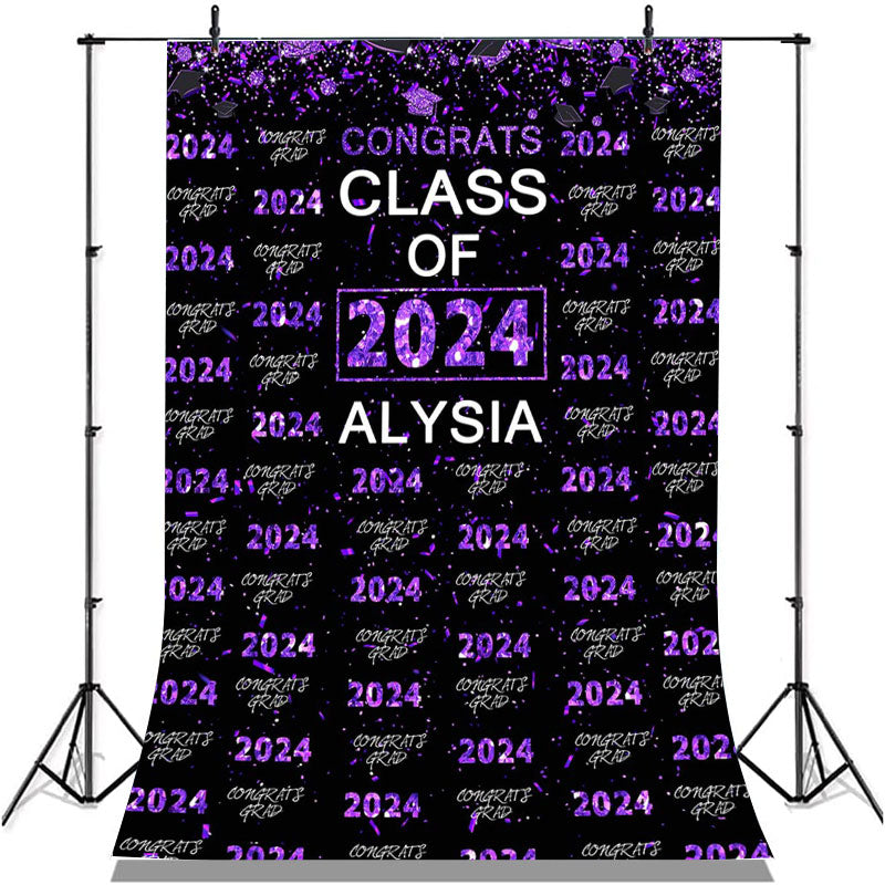 Lofaris Purple Glitter Congrsts Class Of 2022 Black Backdrops