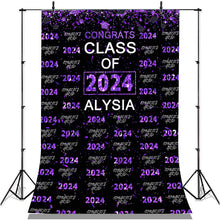 Load image into Gallery viewer, Lofaris Purple Glitter Congrsts Class Of 2022 Black Backdrops
