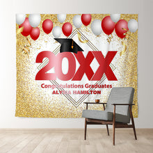 Load image into Gallery viewer, Lofaris Red And White Ballons Gold Glitter 2022 Graduation Backdorp

