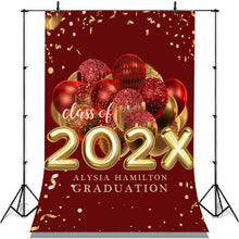 Load image into Gallery viewer, Lofaris Red Golden Ribbon Glitter Balloon Graduation Backdrop
