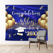 Load image into Gallery viewer, Lofaris Royal Blue And Gold Ballons Class Of 2022 Grad Backdrop
