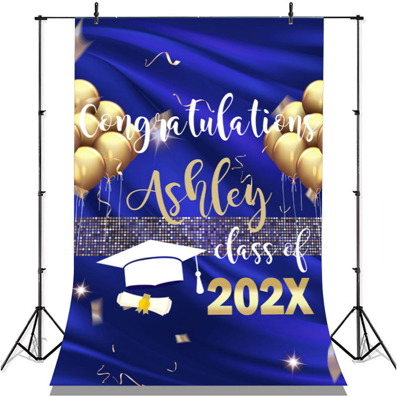 Lofaris Royal Blue And Gold Ballons Class Of 2022 Grad Backdrop