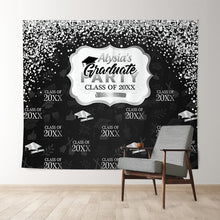 Load image into Gallery viewer, Lofaris Silver Glitter Class Of 2022 Black Happy Grad Backdrop
