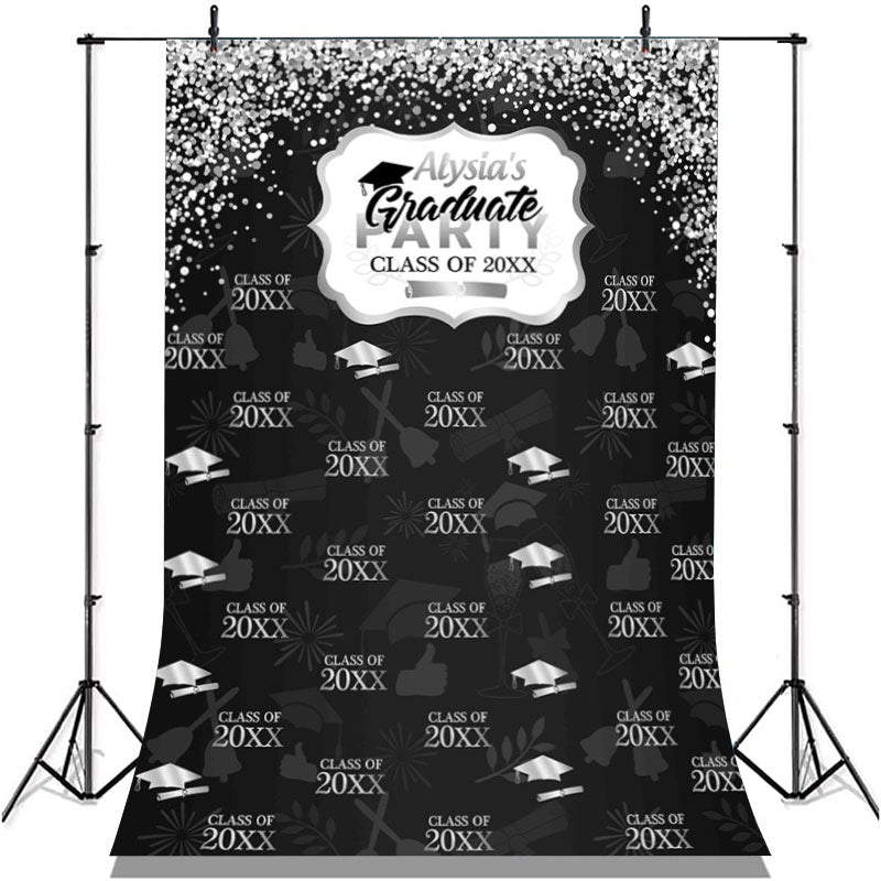 Lofaris Silver Glitter Class Of 2022 Black Happy Grad Backdrop